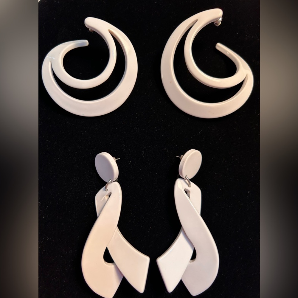 2 Pairs of Large White Pierced Earrings